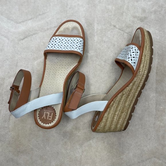 FLY London White Ekal Espadrille Wedge Sandals 41 - Picture 6 of 12